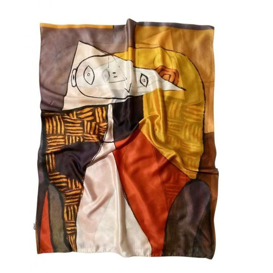 Eșarfă-Șal de Mătase , 70 cm x 180 cm, Picasso - Portrait Style - Bijuterii TV