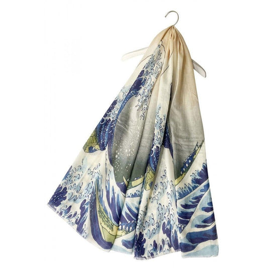 Eșarfă-Șal din Bumbac, 70 cm x 180 cm, Hokusai's - Great Wave Frayed - Bijuterii TV