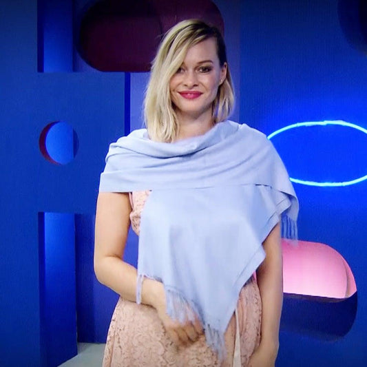 Eșarfă-Șal 100% Cașmir Pashmina Autentic , 70 cm x 180 cm, Albastru Deschis - Bijuterii TV