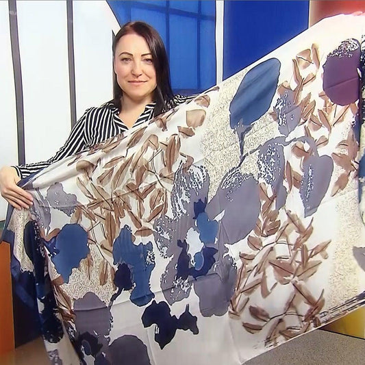 Eșarfă-Șal din Mătase 100% Autentică, 90 cm x 180 cm, Model Floral și Texturi Antice - Bijuterii TV