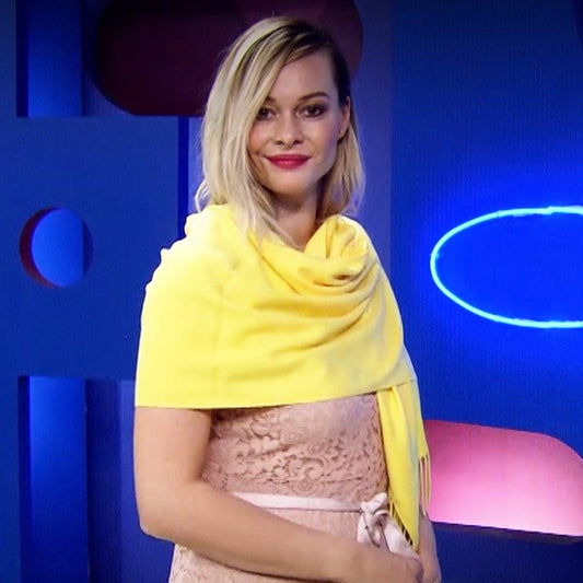Eșarfă-Șal 100% Cașmir Pashmina Autentic , 70 cm x 180 cm, Galbenă - Bijuterii TV