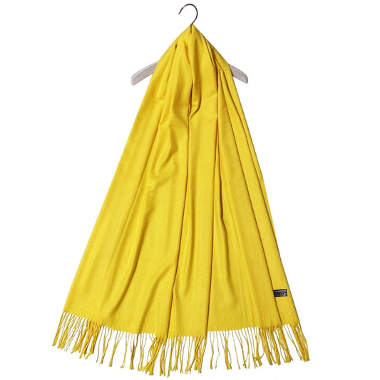 Eșarfă-Șal 100% Cașmir Pashmina Autentic , 70 cm x 180 cm, Galbenă - Bijuterii TV