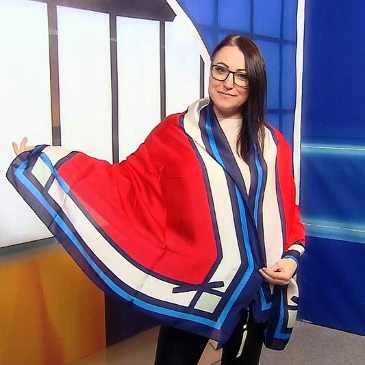 Eșarfă-Șal din Mătase 100% Autentică, 90cm x 180cm, Roșie - Bijuterii TV