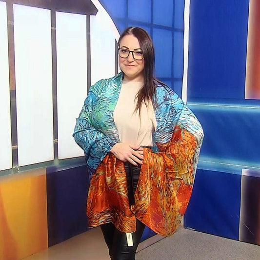 Eșarfă-Șal din Mătase 100% Autentică, 90cm x 180cm, Model Apus de Soare - Bijuterii TV