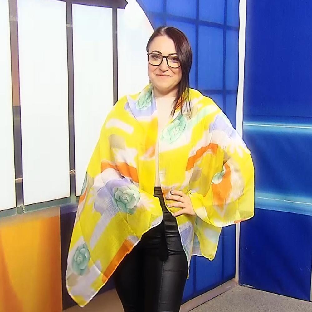 Eșarfă-Șal, 80 cm x 180 cm, Galbenă cu Model Floral - Bijuterii TV