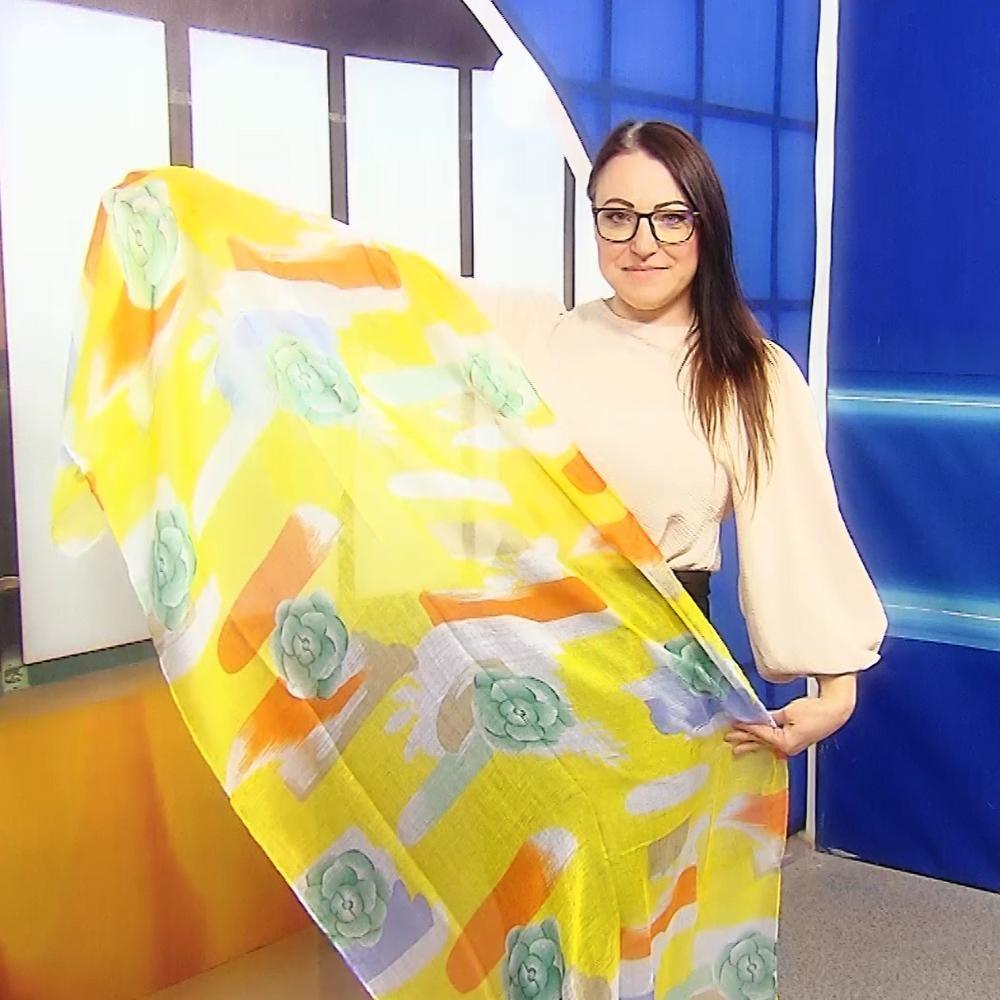Eșarfă-Șal, 80 cm x 180 cm, Galbenă cu Model Floral - Bijuterii TV