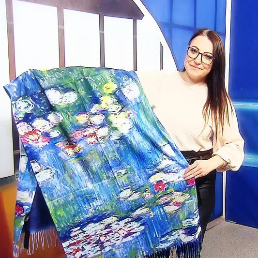 Eșarfă-Șal din Lână, 70 cm x 180 cm, Model Pictură Monet-Water Lilies - Bijuterii TV