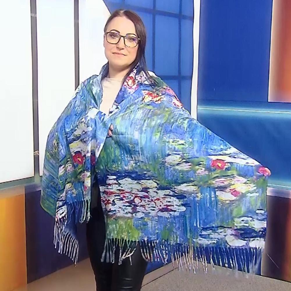 Eșarfă-Șal din Lână, 70 cm x 180 cm, Model Pictură Monet-Water Lilies - Bijuterii TV
