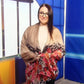 Eșarfă-Șal, 90 cm x 180 cm, Maro cu Model Leopard și Trandafiri Roz - Bijuterii TV
