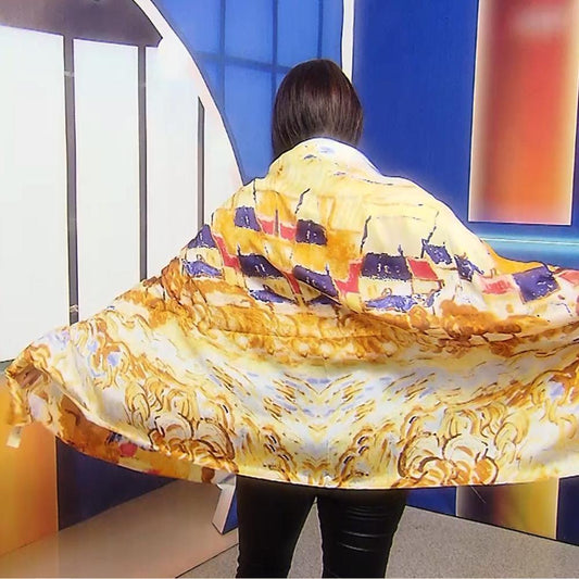 Eșarfă-Șal din Mătase 100% Autentică, 90cm x 180cm, Model Stil Impresionist - Bijuterii TV