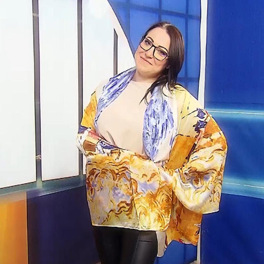 Eșarfă-Șal din Mătase 100% Autentică, 90cm x 180cm, Model Stil Impresionist - Bijuterii TV