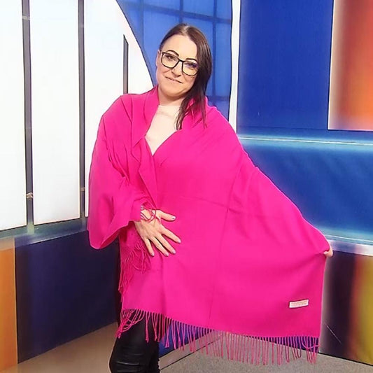 Eșarfă-Șal 100% Cașmir Pashmina Autentic, 70 cm x 170 cm, Roz Fucsia - Bijuterii TV