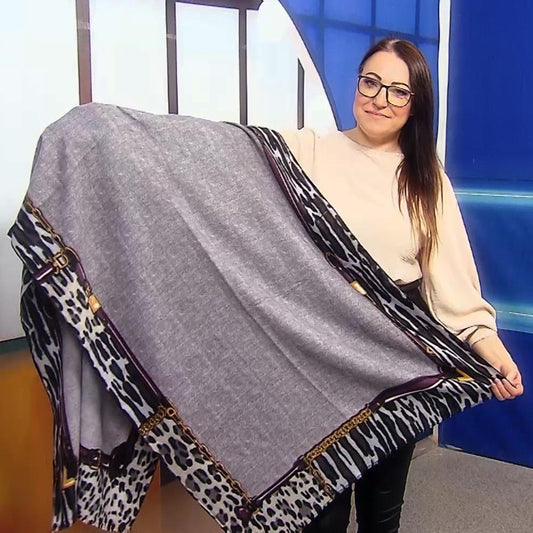 Eșarfă-Șal din lână, 70 cm x 190 cm, Gri - Bijuterii TV