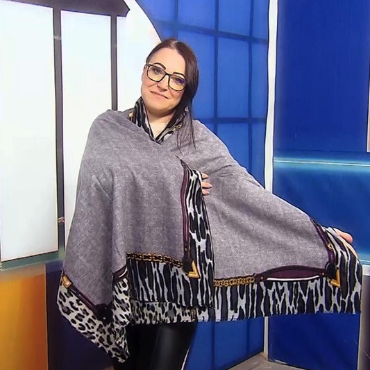 Eșarfă-Șal din lână, 70 cm x 190 cm, Gri - Bijuterii TV