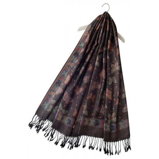 Eșarfă-Șal 100% Cașmir Pashmina Autentic, 70 cm x 180 cm, Model Fluture - Bijuterii TV