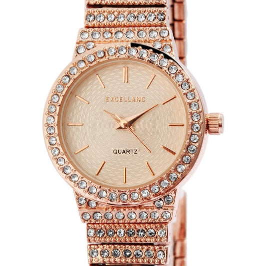Ceas de Damă Excellanc, curea metalică EX0339 de culoare aurie-roz, mecanism Quartz japonez PC21, cadran argintiu - Bijuterii TV