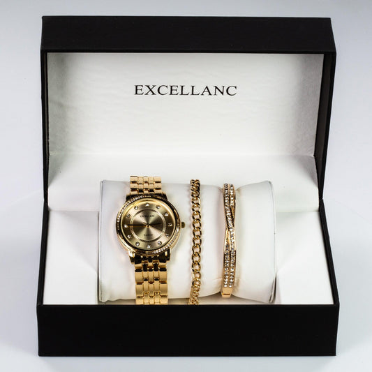 Excellanc gift set, ladies, watch, bracelet, bangle, gold-colored - Bijuterii TV