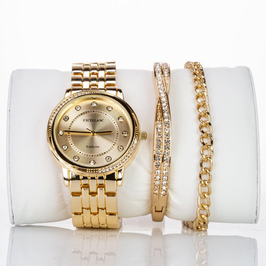 Excellanc gift set, ladies, watch, bracelet, bangle, gold-colored - Bijuterii TV