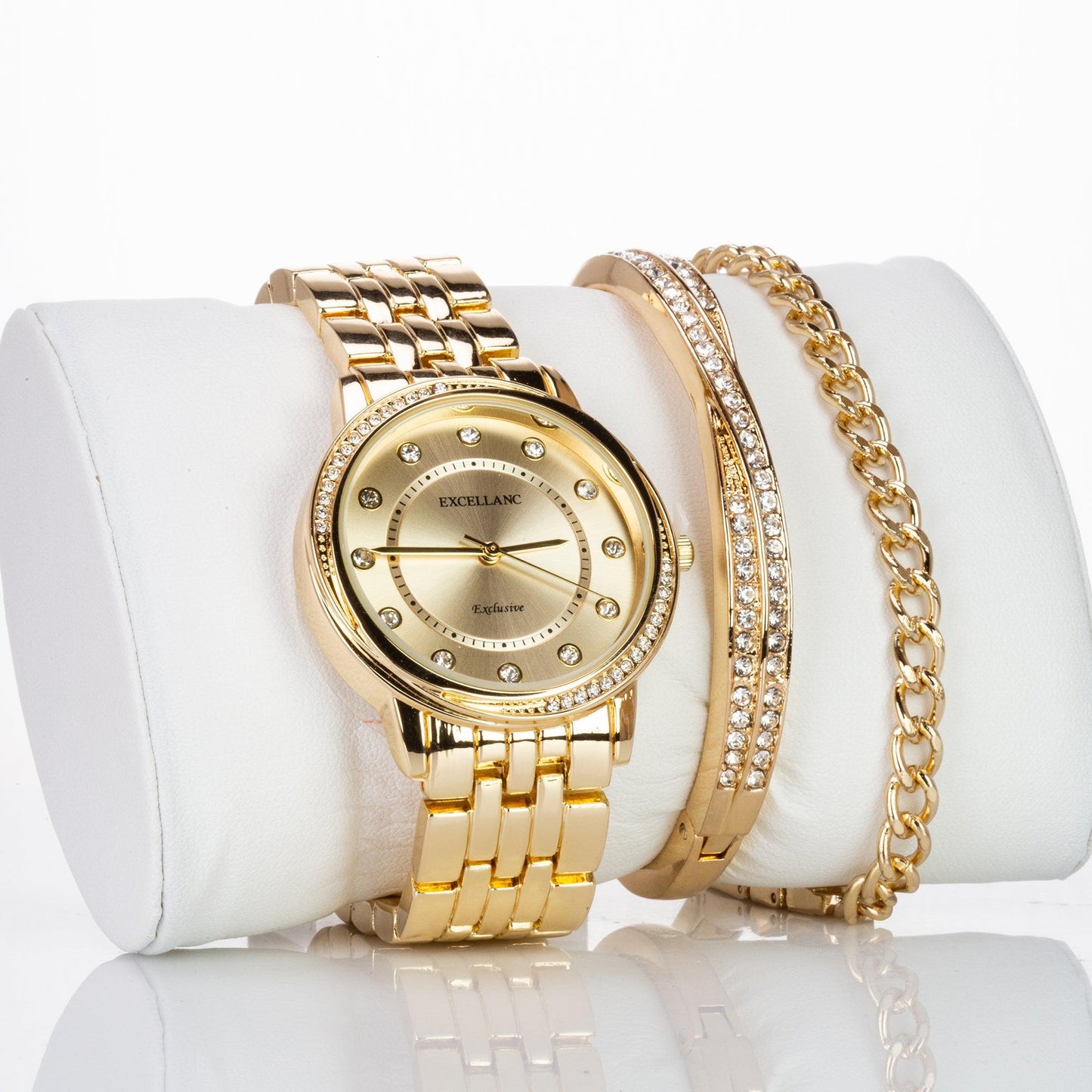Excellanc gift set, ladies, watch, bracelet, bangle, gold-colored - Bijuterii TV