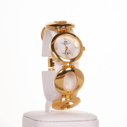 Ceas din aliaj de Culoare Aurie AW de damă, curea cu simboluri infinite și 4 cristale de cuarț - Bijuterii TV