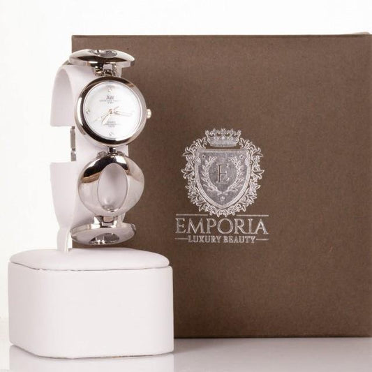 Ceas din Aliaj de culoare Argintie AW de damă, curea cu simboluri infinite și 4 cristale de cuarț - Bijuterii TV