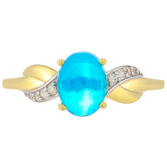 Inel din Aur de 9K ( 1.81 grame ) cu Opal Albastru Etiopian și Zircon Natural 0.88 Carate