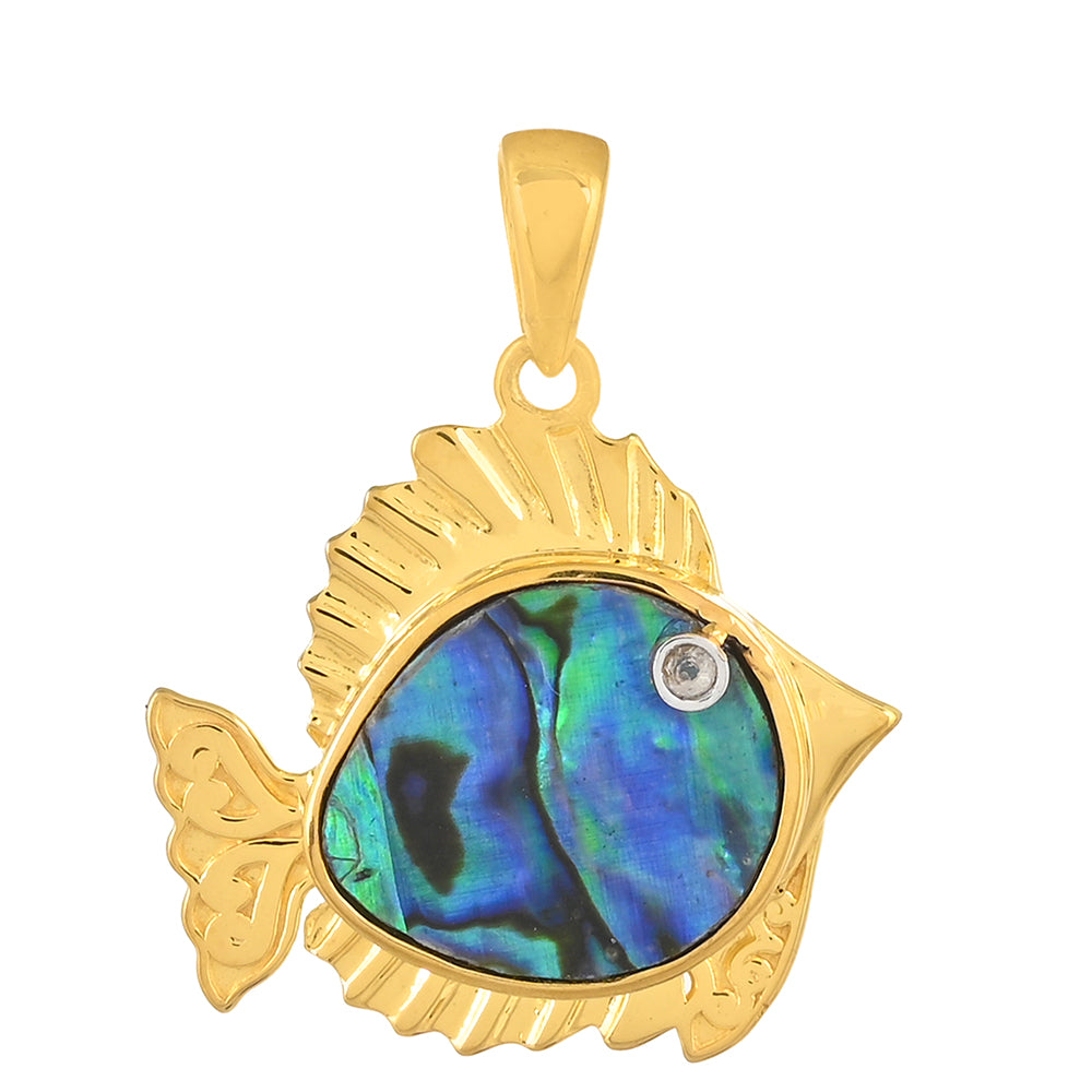 Pandantiv din Argint 925 Placat cu Aur ( 2.74 grame ) cu Scoică Abalone și Topaz Alb 5.51 Carate 1 