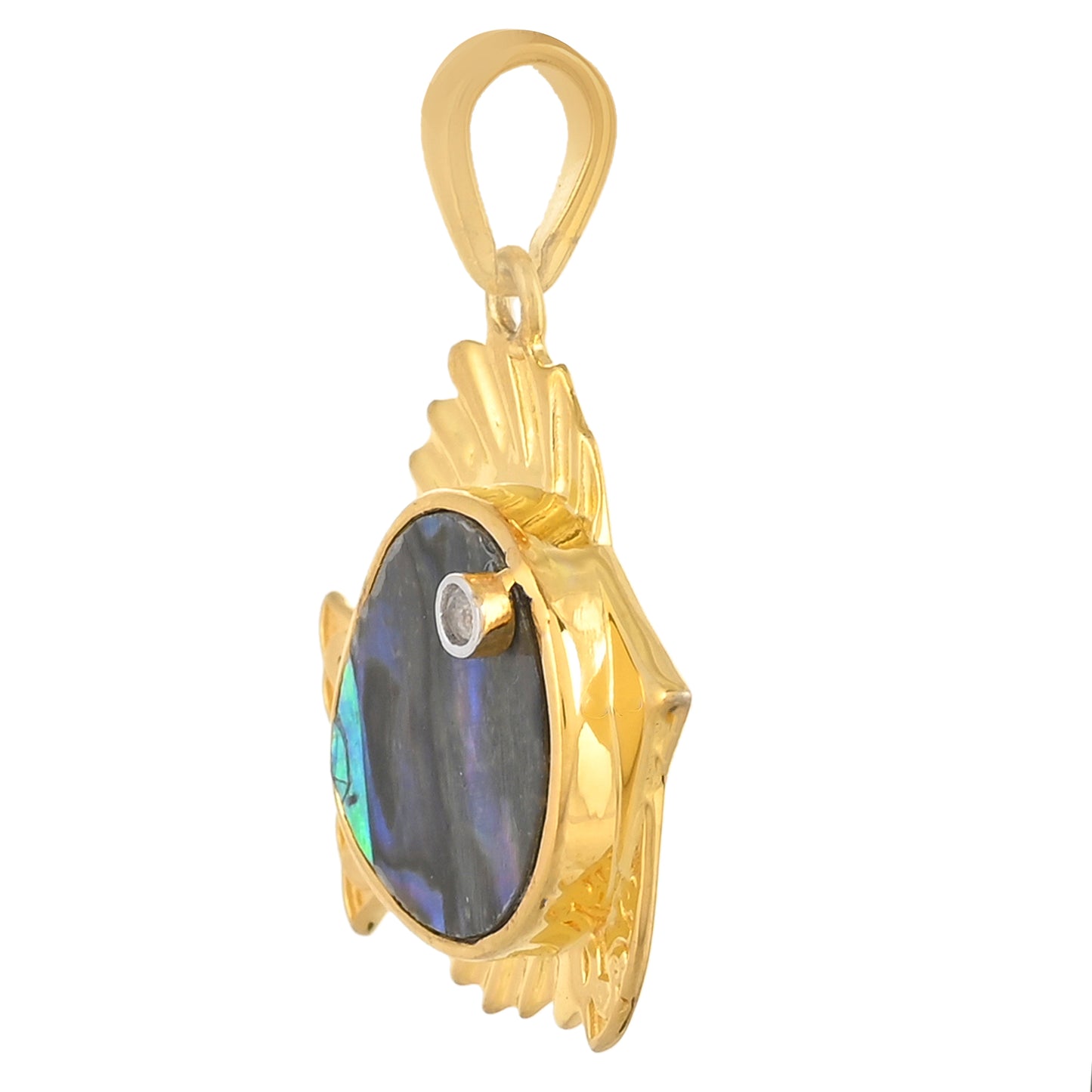 Pandantiv din Argint 925 Placat cu Aur ( 2.74 grame ) cu Scoică Abalone și Topaz Alb 5.51 Carate