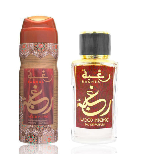 100 ml Parfum Raghba Wood cu Arome Intense + Cadou 200 ml Deodorant cu Arome  Intense Dulci Orientale pentru Bărbați - Bijuterii TV