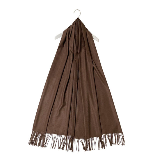 Eșarfă-Șal 100% Cașmir Pashmina Autentic, 70 cm x 170 cm, Maro Închis Mahon - Bijuterii TV