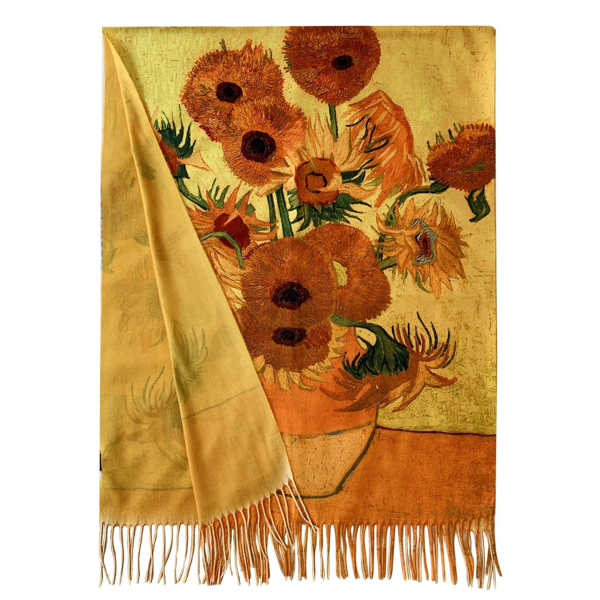 Eșarfă-Șal din Lână, 70 cm x 180 cm, Model Pictură Van Gogh - Sunflowers - Bijuterii TV