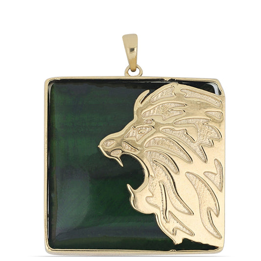 Pandantiv din Argint 925 Placat cu Aur ( 12.06 grame ) cu Ochi de Tigru Verde 76.5 Carate