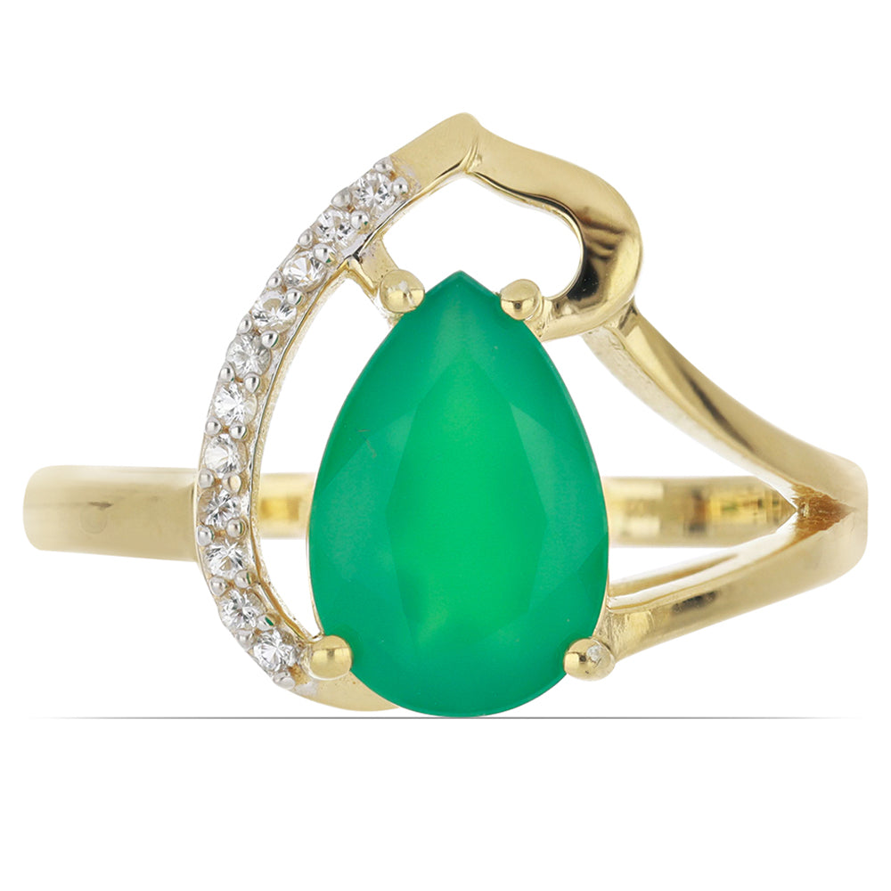 Inel din Argint 925 Placat cu Aur ( 3.39 grame ) cu Agată Verde și Topaz Alb 2.7 Carate 1 