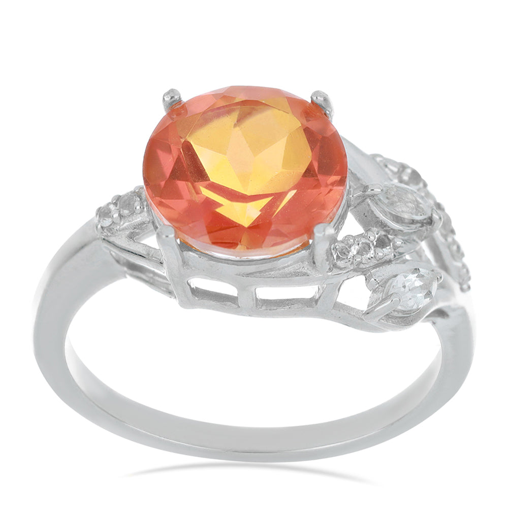 Inel din Argint 925 ( 3.17 grame ) cu Cuarț Padparadscha și Topaz Alb 3.93 Carate 2 