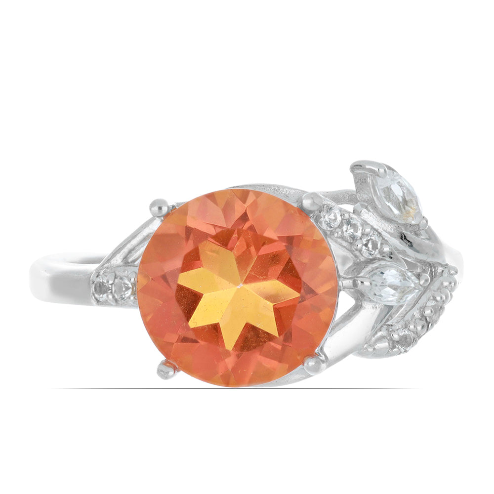 Inel din Argint 925 ( 3.17 grame ) cu Cuarț Padparadscha și Topaz Alb 3.93 Carate