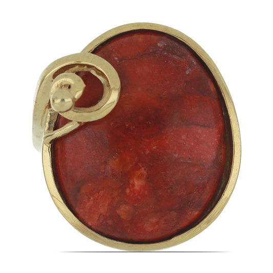 Inel din Argint 925 Placat cu Aur ( 4.76 grame ) cu Coral Roșu Burete 13.25 Carate
