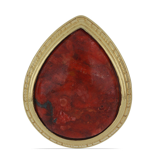 Inel din Argint 925 Placat cu Aur ( 9.18 grame ) cu Coral Roșu Burete 18.76 Carate