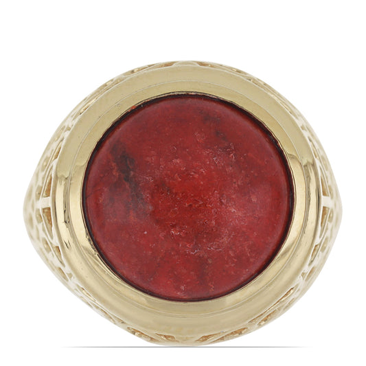 Inel din Argint 925 Placat cu Aur ( 4.75 grame ) cu Coral Roșu Burete 6.44 Carate