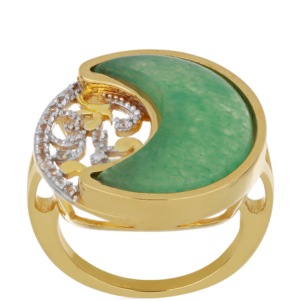 Inel din Argint 925 Placat cu Aur ( 6.7 grame ) cu Aventurin Verde și Topaz Alb 9.39 Carate