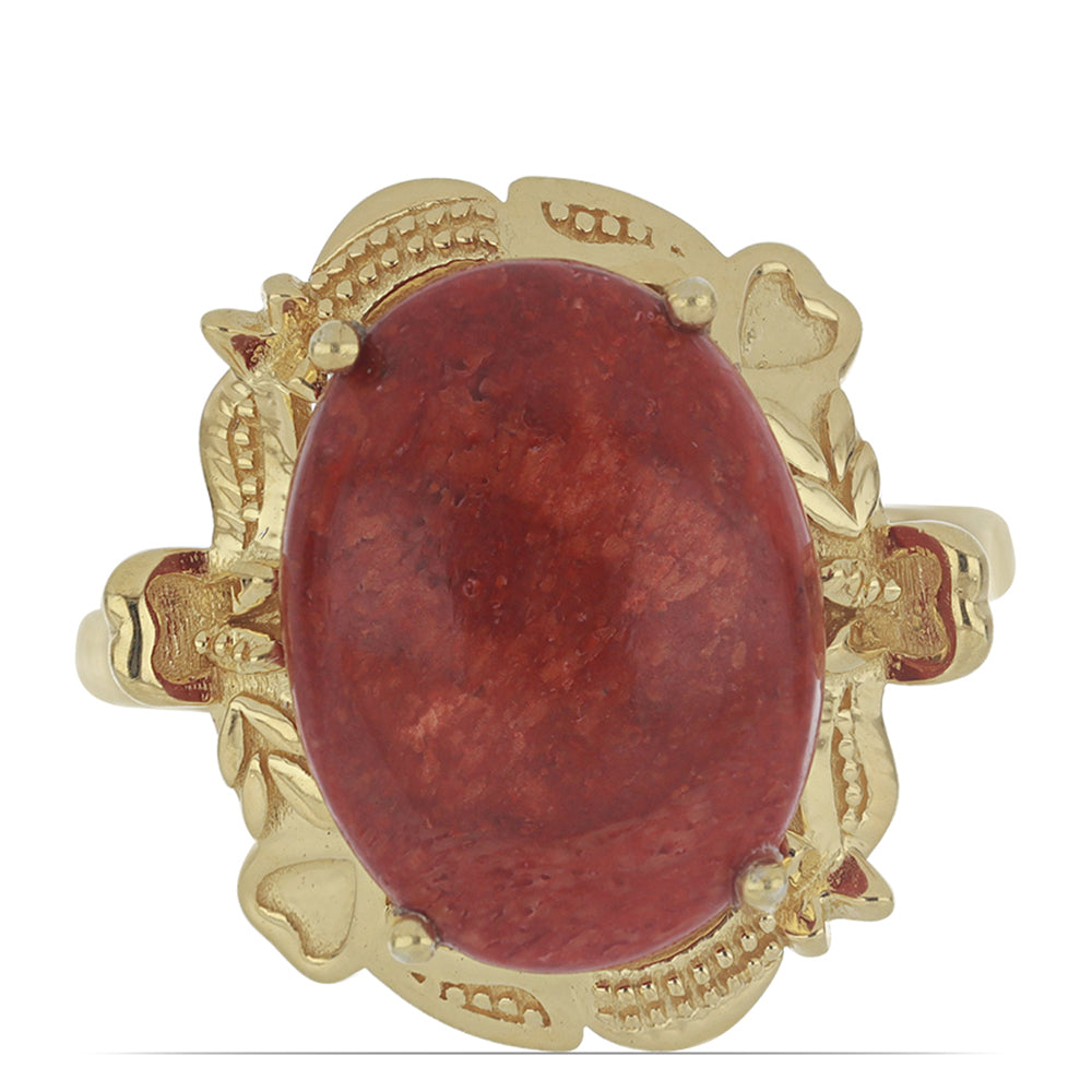Inel din Argint 925 Placat cu Aur ( 5.55 grame ) cu Coral Roșu Burete 5.88 Carate