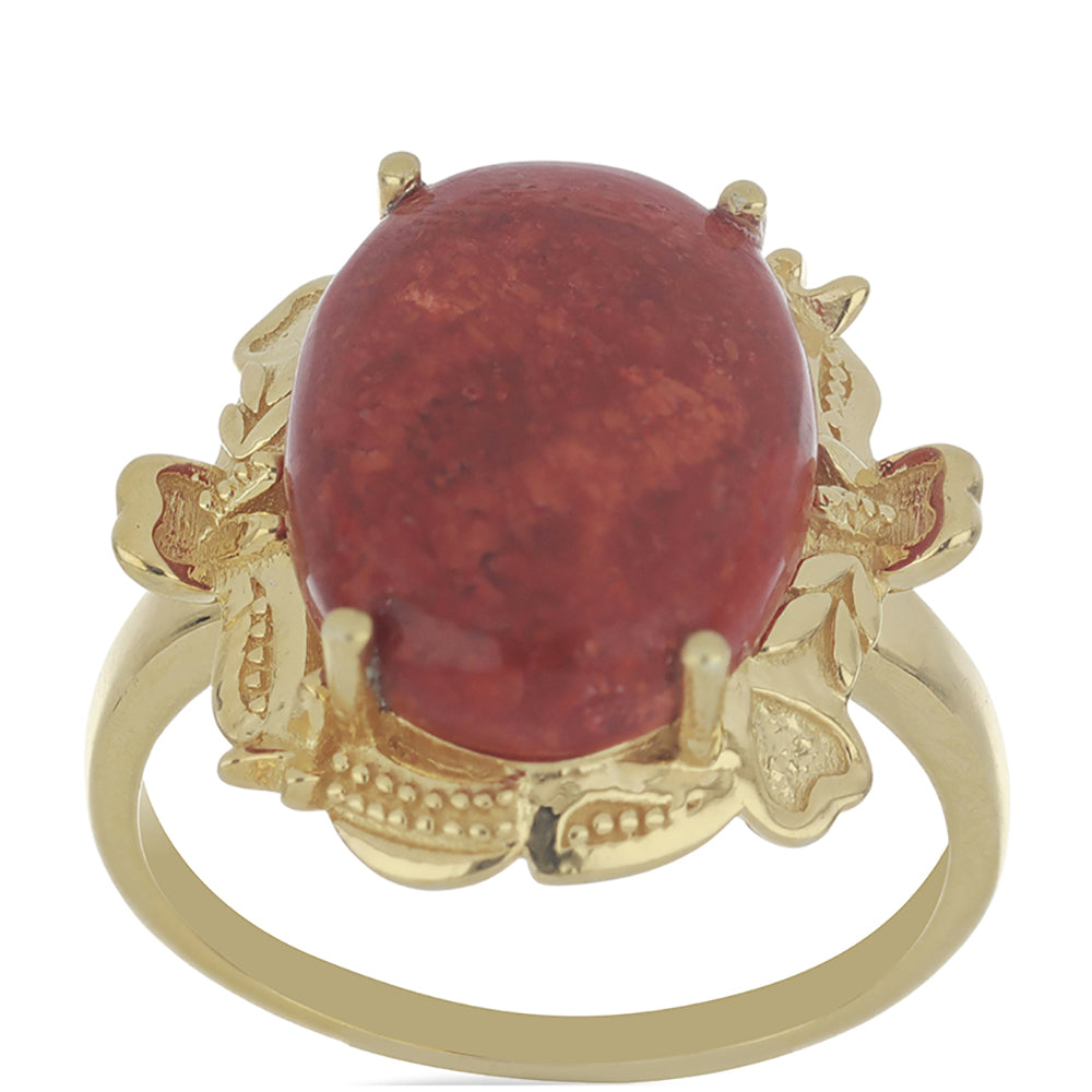 Inel din Argint 925 Placat cu Aur ( 5.55 grame ) cu Coral Roșu Burete 5.88 Carate