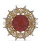 Inel din Argint 925 Placat cu Aur ( 4.36 grame ) cu Coral Roșu Burete și Topaz Alb 3.15 Carate