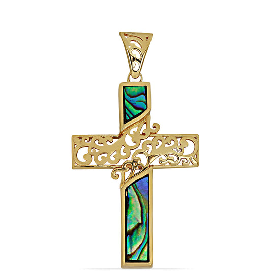 Cruce Pandantiv din Argint 925 Placat cu Aur ( 4.85 grame ) cu Scoică Paua 1.43 Carate
