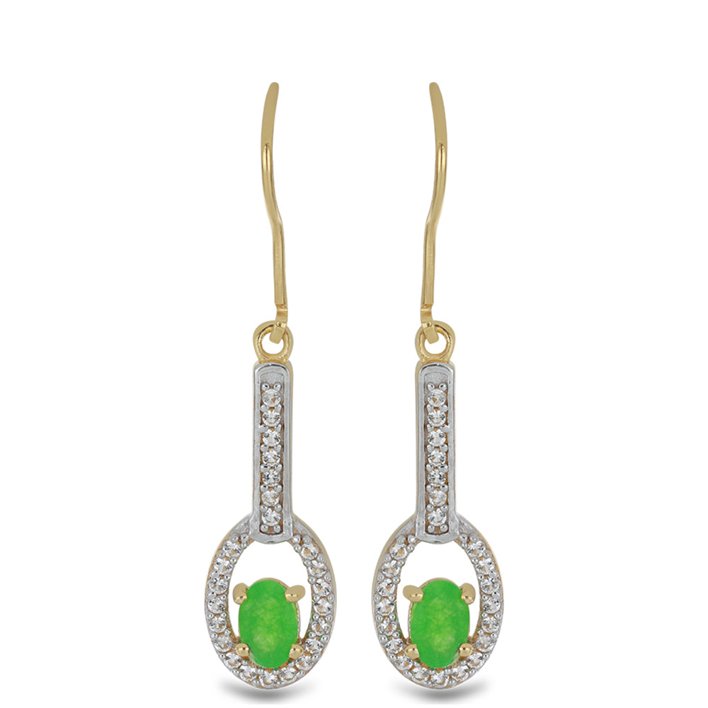 Cercei din Argint 925 Placat cu Aur ( 3.31 grame ) cu Jadeit Verde și Topaz Alb 1.28 Carate 1 