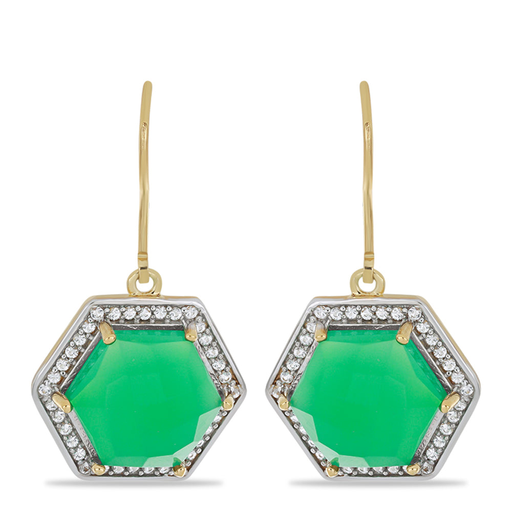 Cercei din Argint 925 Placat cu Aur ( 4.09 grame ) cu Onix Verde și Topaz Alb 11.31 Carate