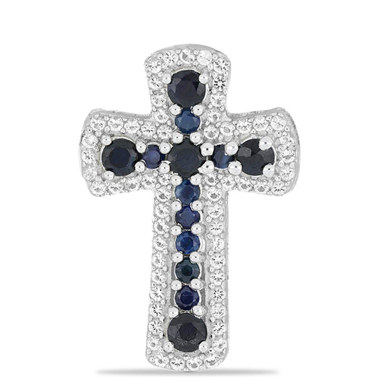 Cruce Pandantiv din Argint 925 ( 2.56 grame ) cu Safir Albastru Rosebery și Topaz Alb 1.66 Carate