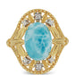 Inel din Argint 925 Placat cu Aur ( 4.44 grame ) cu Larimar(Piatra delfinului) și Topaz Alb 6.63 Carate