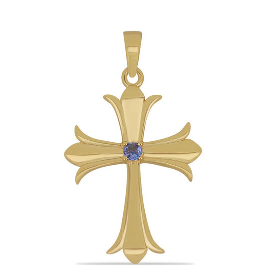 Cruce Pandantiv din Argint 925 Placat cu Aur ( 2.76 grame ) cu Tanzanit 0.1 Carate