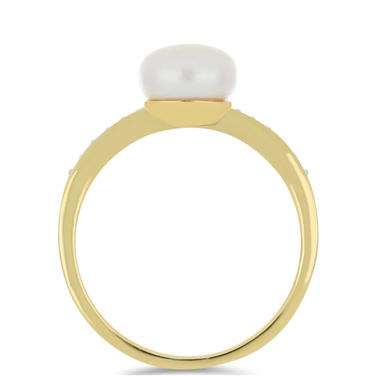 Inel din Aur de 9K ( 1.93 grame ) cu Perlă de Cultură Akoya și Zircon Alb Natural 3.7 Carate