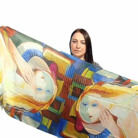 Eșarfă-Șal din Bumbac, 70 cm x 180 cm, Picasso - Abstract Style Portrait - Bijuterii TV